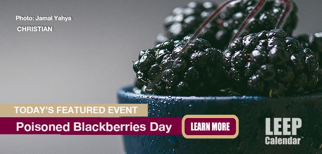 Blackberries with a devil's pitchfork piercing them. 