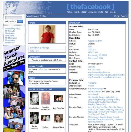 Thefacebook profile page