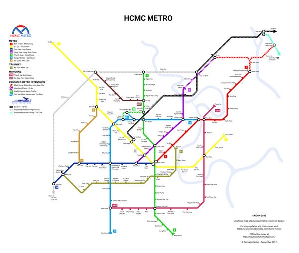 An updated map of the future Saigon Metro.