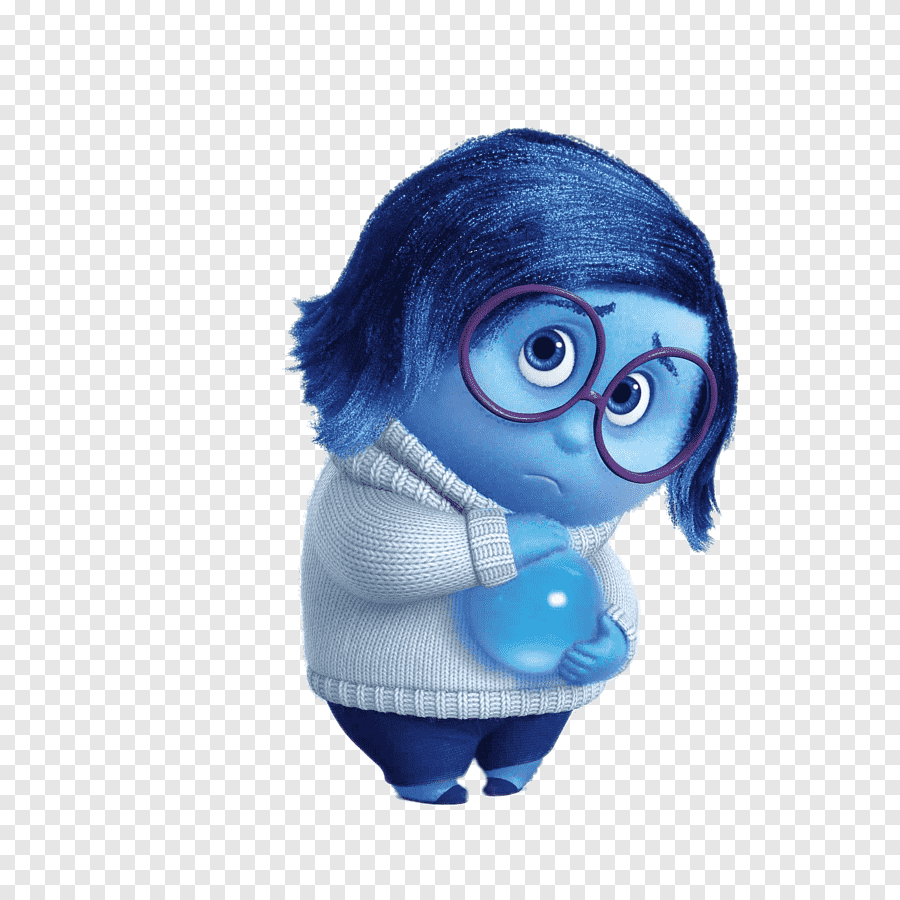 Sadness looking sad with a bubble of sadness from Inside Out (2015)