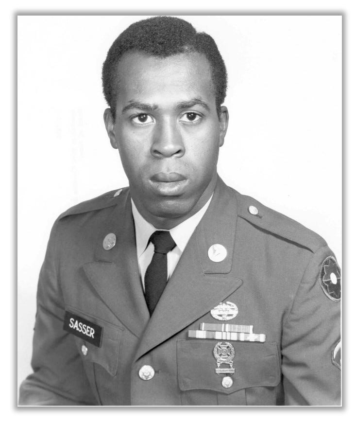 Headshot of a young Clarence Sasser, in uniform.
