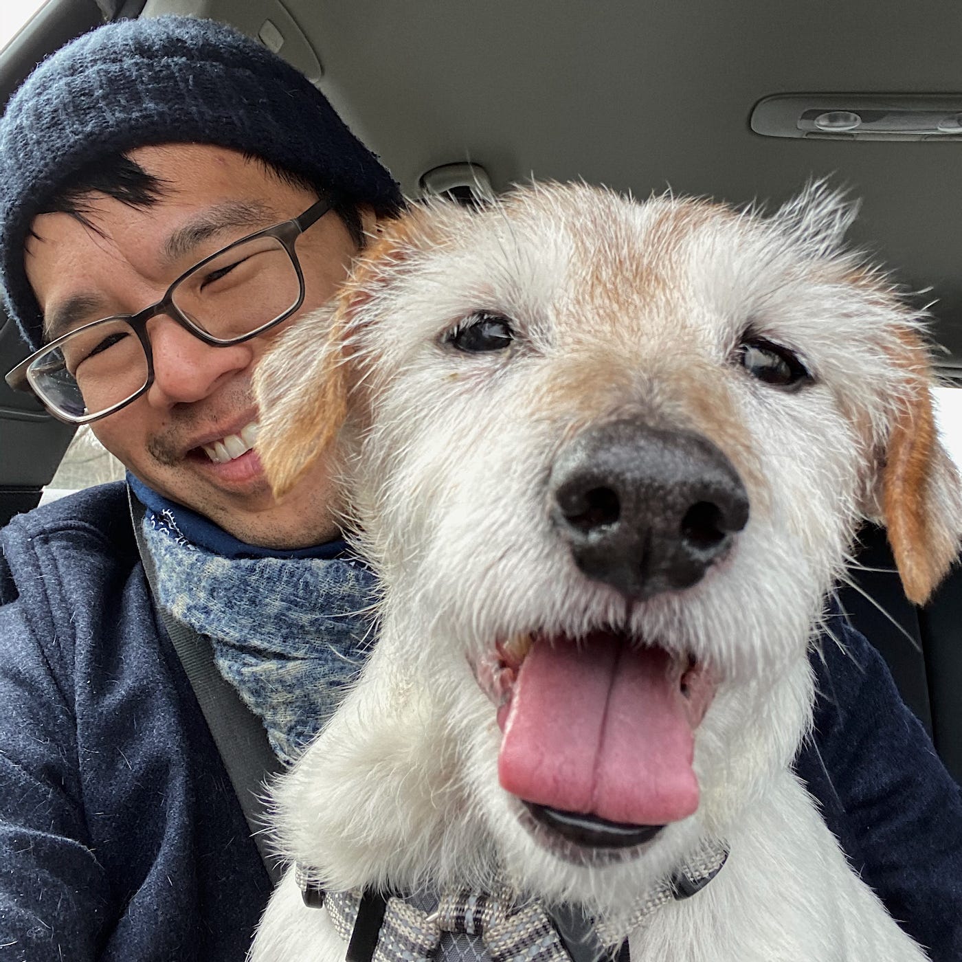 Jeff and Fozzie, riding in the car on the way back from Indiana