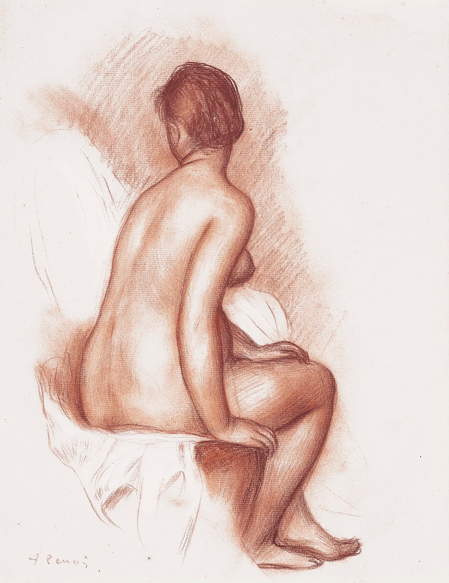 Femme assise (Baigneuse assise vue de dos) (circa 1885-1887) by Pierre-Auguste Renoir