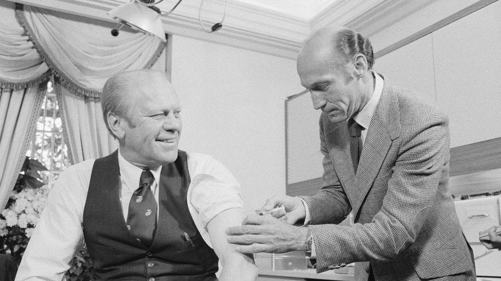 President Gerald Ford invited the cameras for his own swine flu vaccination (Credit: Getty Images)