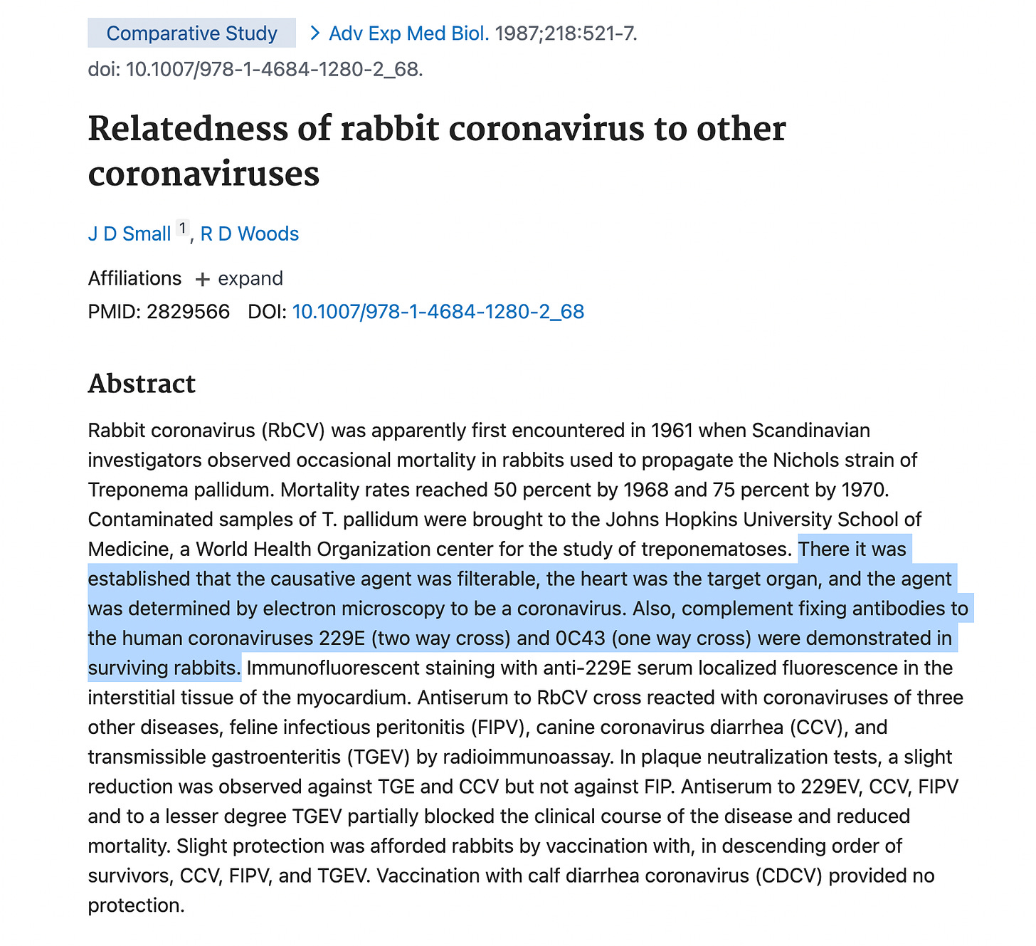 1987 Pub Med Study on Rabbit Coronaviruses and the Heart