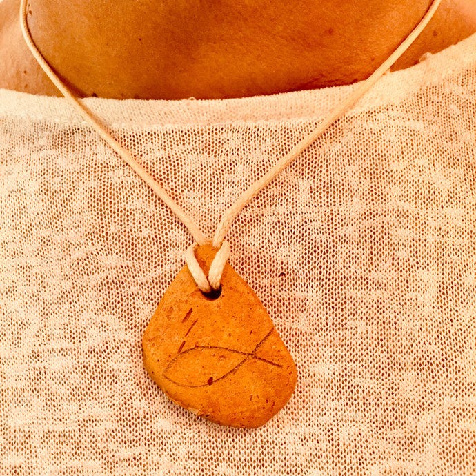 ichthus fish clay necklace