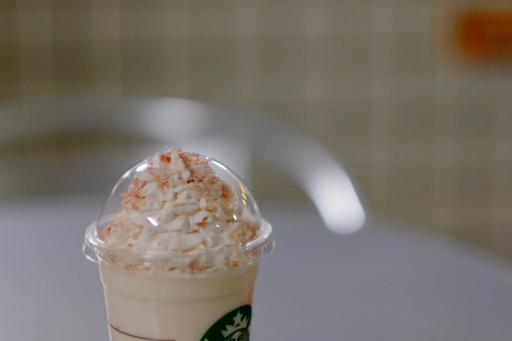 Sakura Chocolate Frappuccino with strawberry flavor toppin… | Flickr