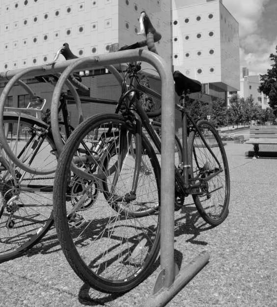 A bicycle locked to a rack at uOttawa.