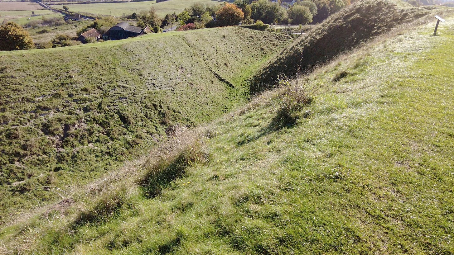 The outer defensive ditch at Old Sarum Castle.