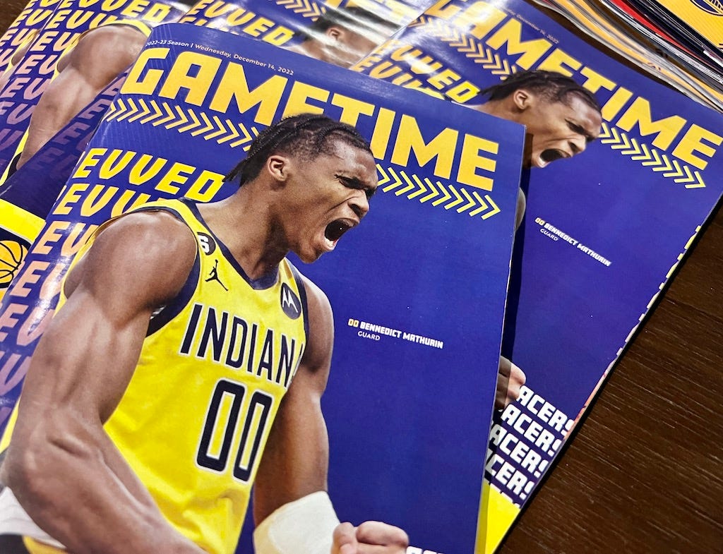 Bennedict Mathurin was on the cover of the team’s Gametime program for the Warriors game.