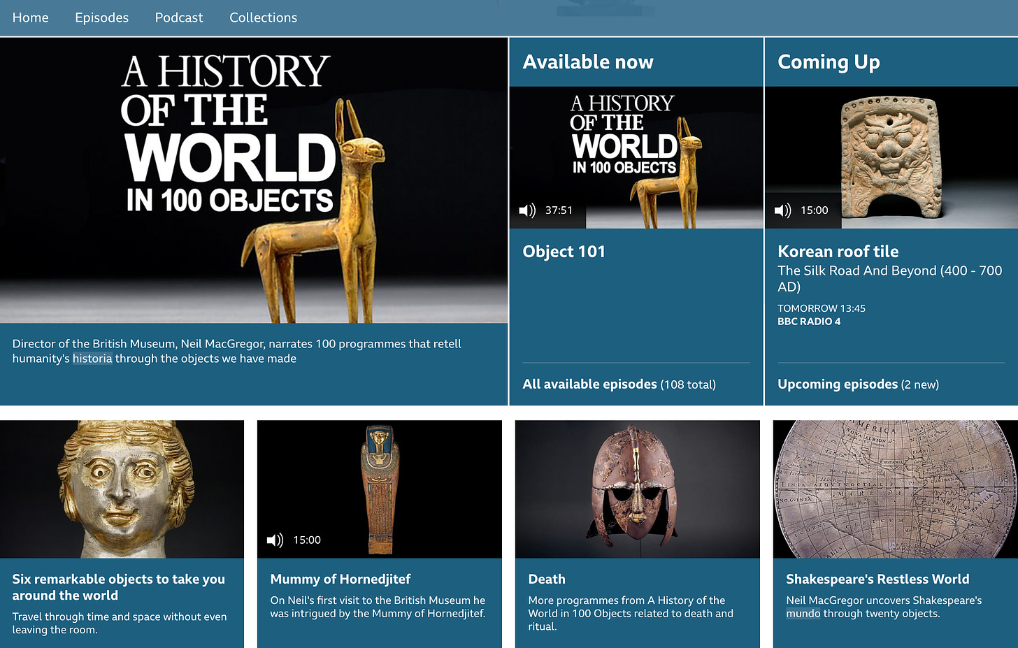 A collection of objects including an ancient roof tile, a mummy and a globe