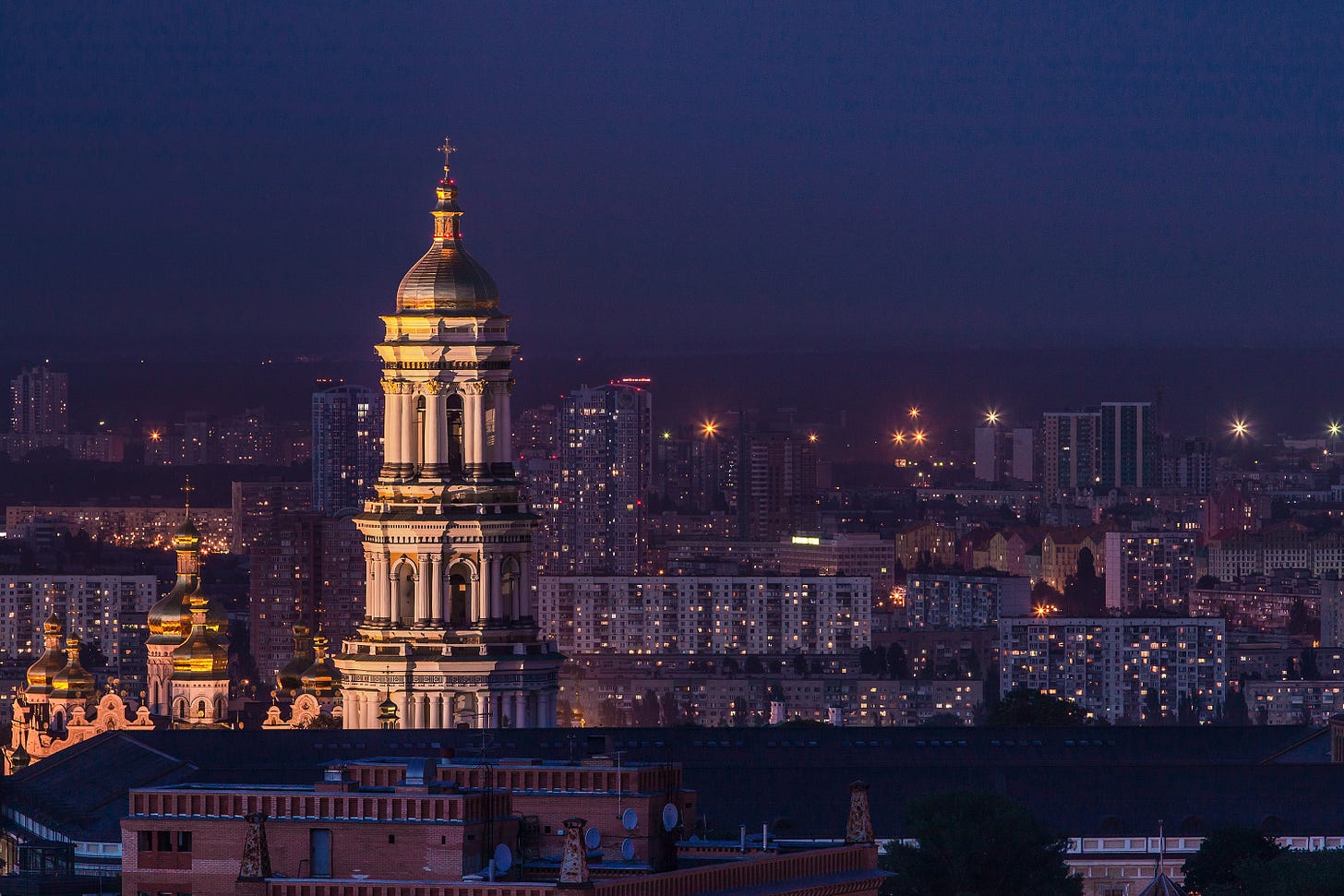 Skyline of Kyiv at night