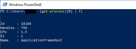 Power shell window get process and format list the results