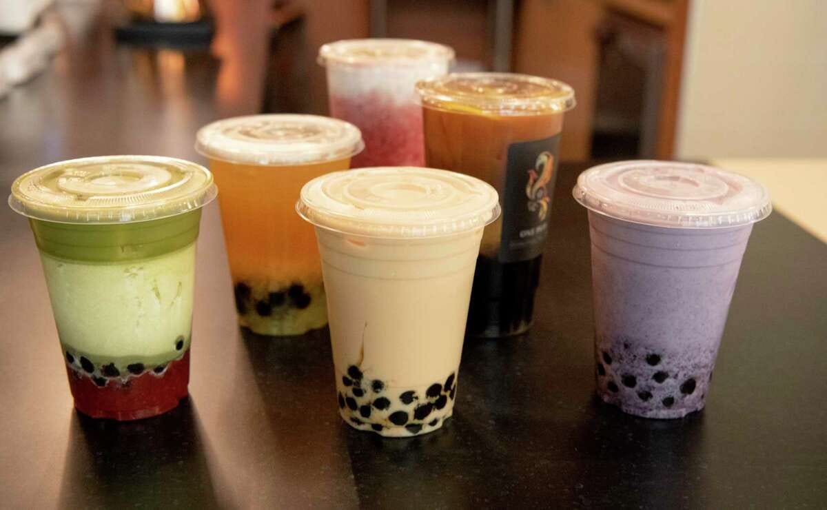 Boba drinks are displayed at Berkeley’s One Plus, one of The Chronicle’s favorite bubble tea shops in the Bay Area.