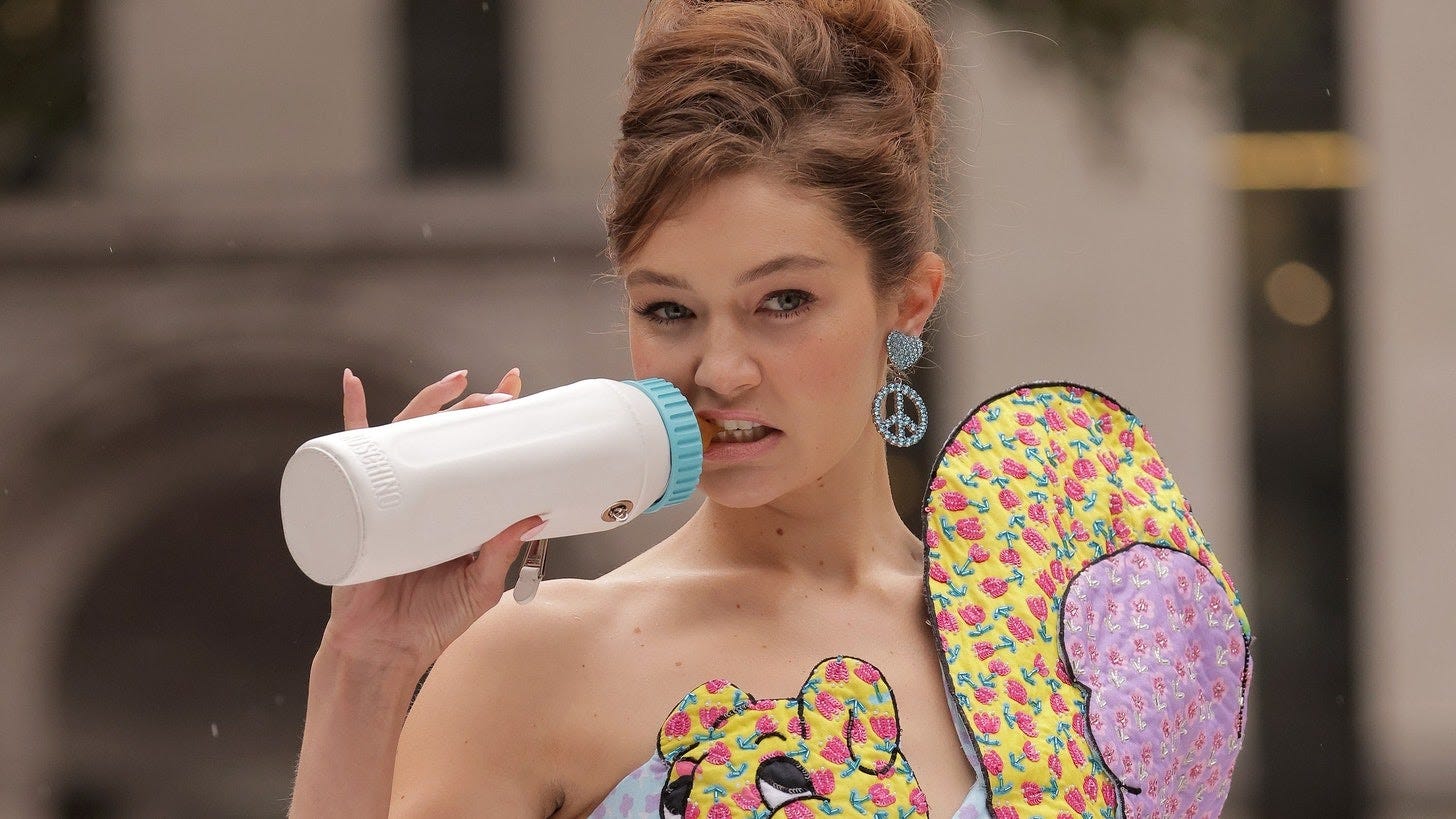 Gigi Hadid&#39;s Giant Baby Bottle Stole the Show at Moschino — See Photos |  Teen Vogue