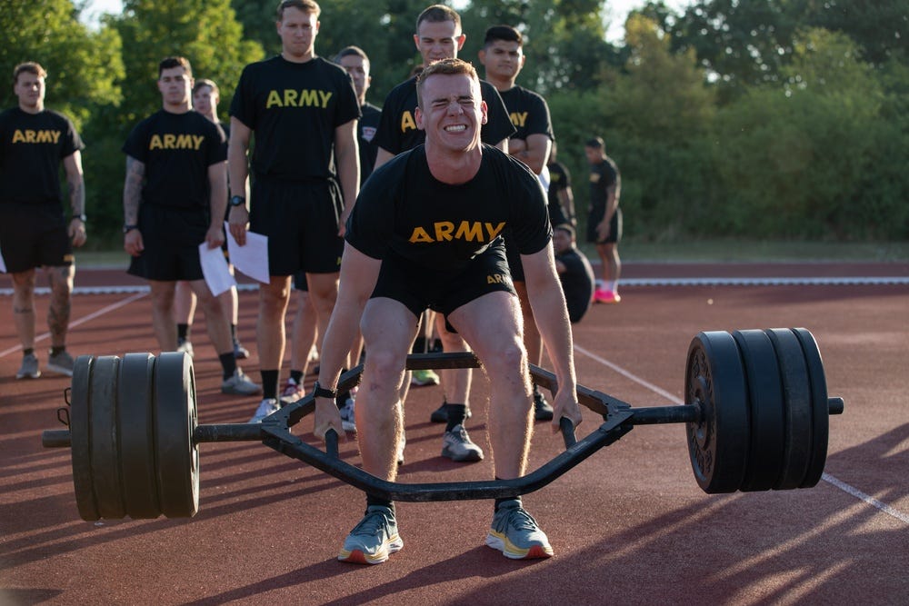 U.S. Army Soldier conducts Maximum Deadlift for ACFT