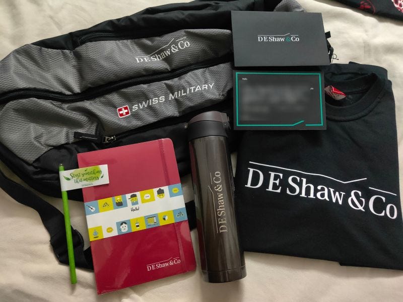 internship #deshaw #goodies #technology #learning #investing #gifts… |  Manav Kewlani