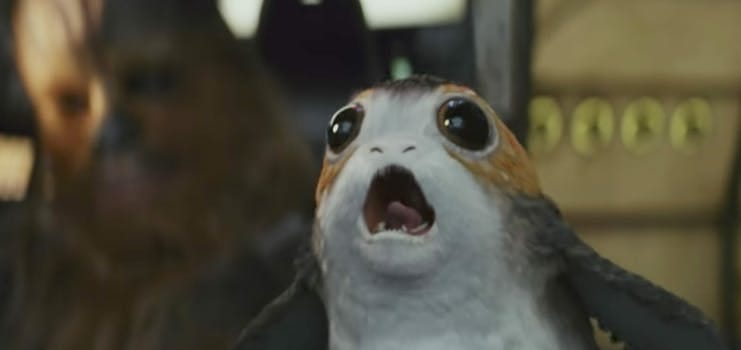 A porg in mid battle cry