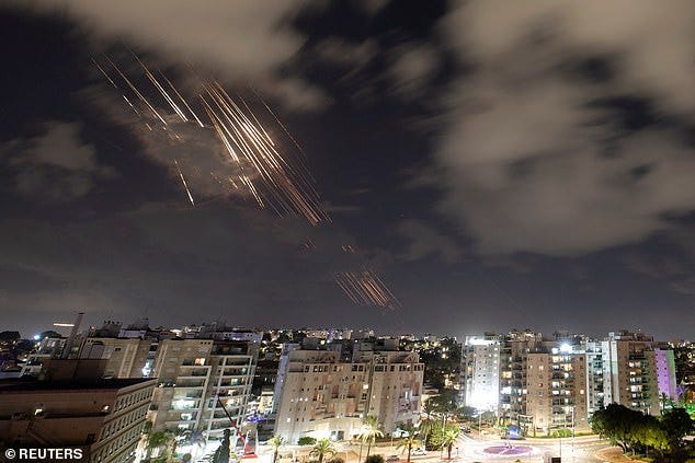 Israel's Iron Dome anti-missile system intercepts rockets, as seen from Ashkelon, Israel on Oct. 1