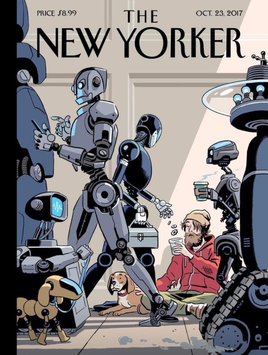 Cover from The New Yorker featuring a robot holding coffee