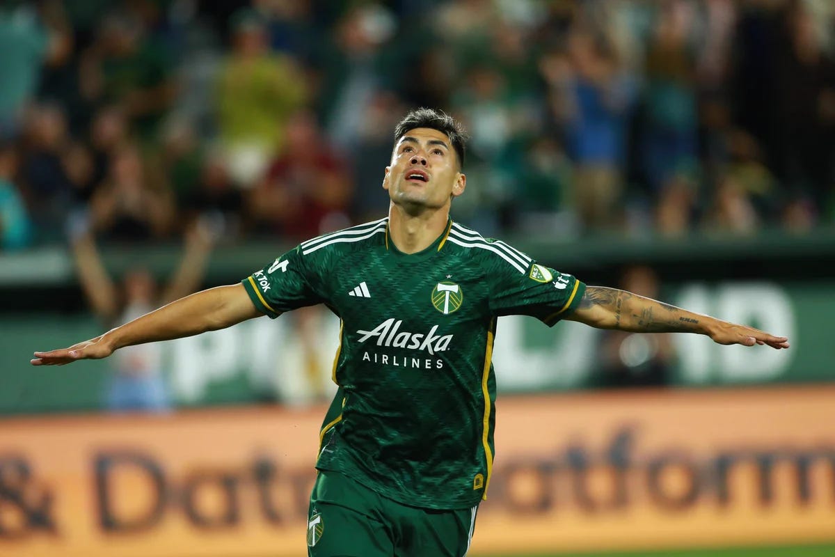 Felipe Mora celebrates his goal