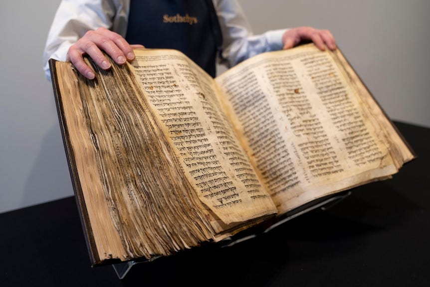Hebrew Bible, which is 1,100 years old, sells for $57 million at auction in  New York - ABC News
