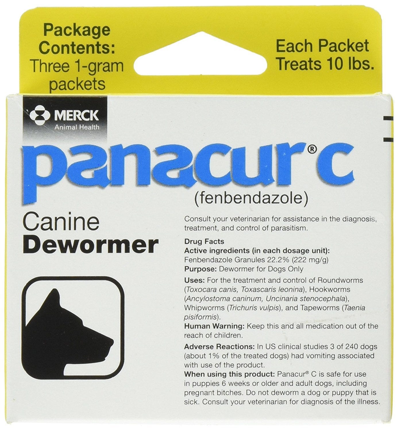 Amazon.com : Panacur C Canine Dewormer (Fenbendazole), 1 Gram, Yellow, 3  Count (Pack of 1) : Panacur For Dogs : Pet Supplies