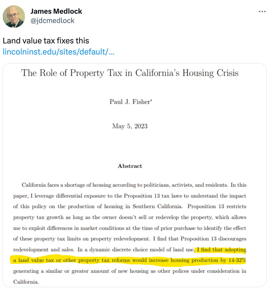  James Medlock @jdcmedlock Land value tax fixes this https://lincolninst.edu/sites/default/files/sources/events/fisher_role_of_property_tax_in_californias_housing_crisis_0.pdf