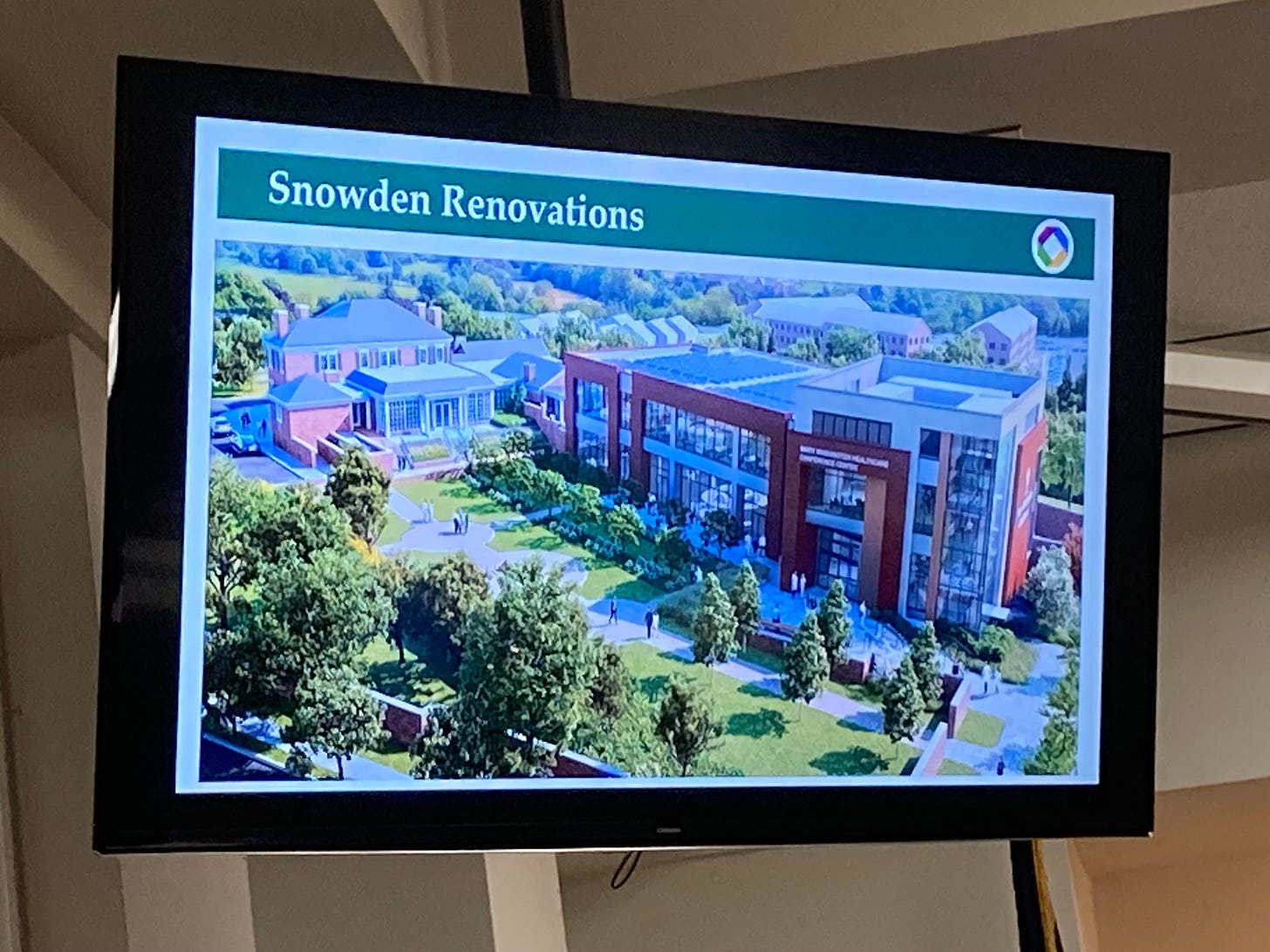 Rendering of the proposed addition to Snowden House (top left) and the new training center proposed by Mary Washington Healthcare. 