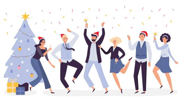 Office Christmas Celebration Happy Business Team Workers Corporate Party  Celebrate New Year In Xmas Hats Vector Illustration Stock Illustration -  Download Image Now - iStock