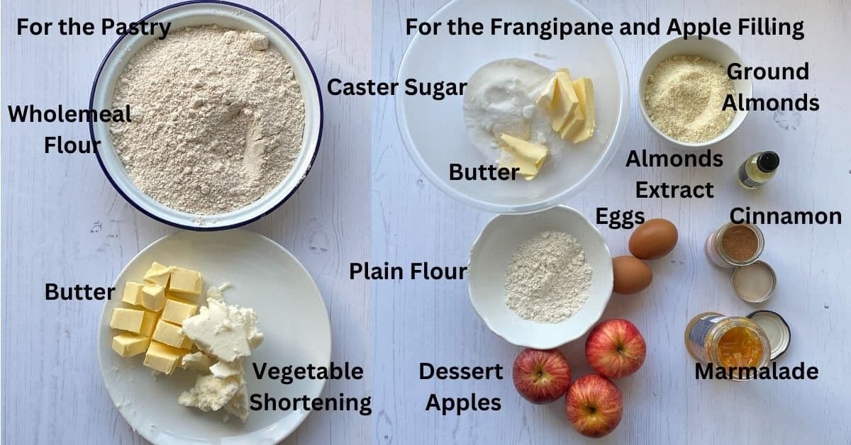 Ingredients for Apple and Frangipane Tart.