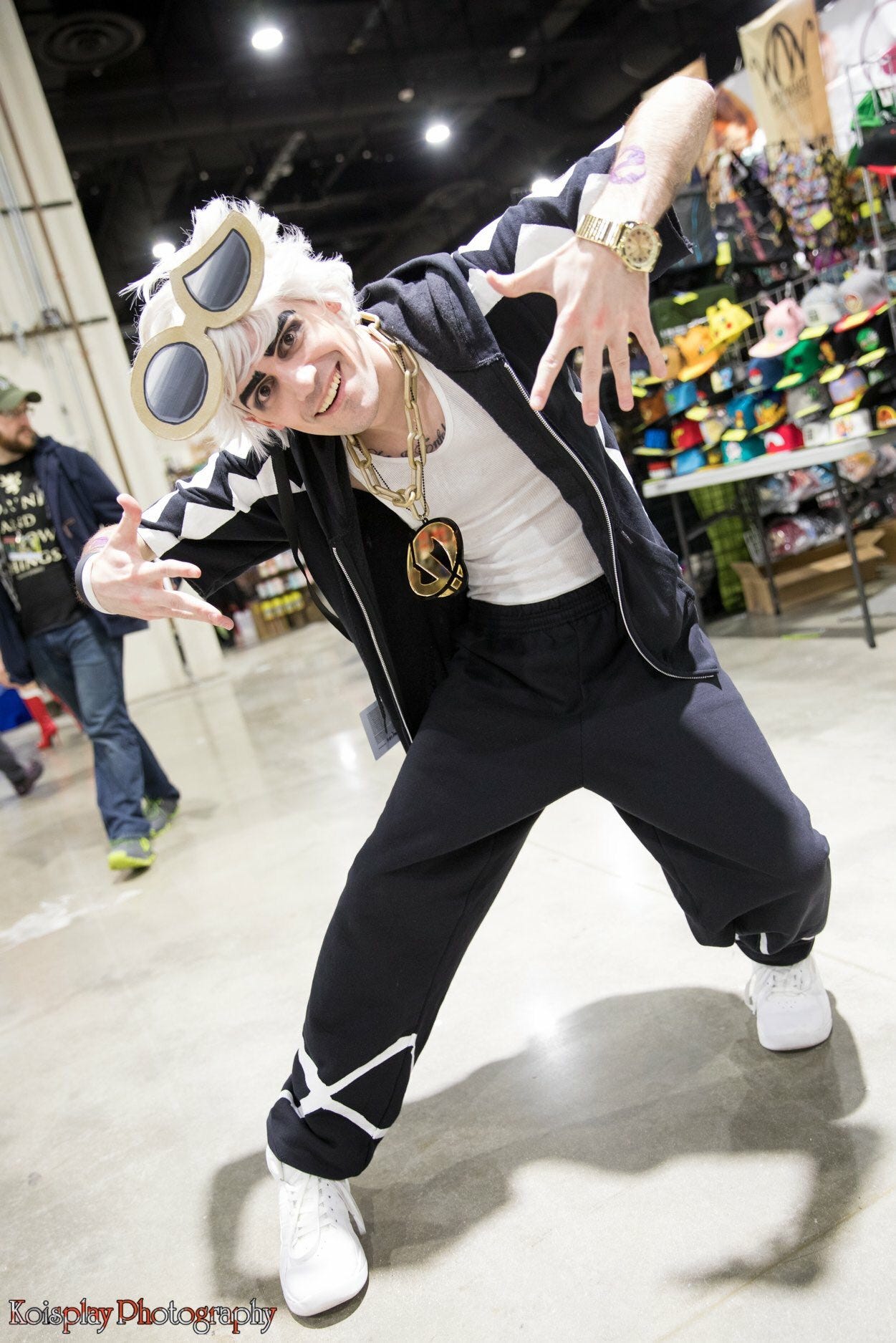 Justin as Team Skull's boss, Guzma, whom he cosplayed in 2017