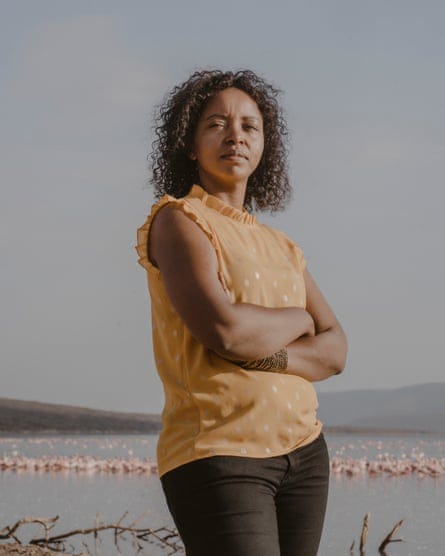 Susan Chomba poses for a portrait on the shore of Lake Bogoria, Baringo county.