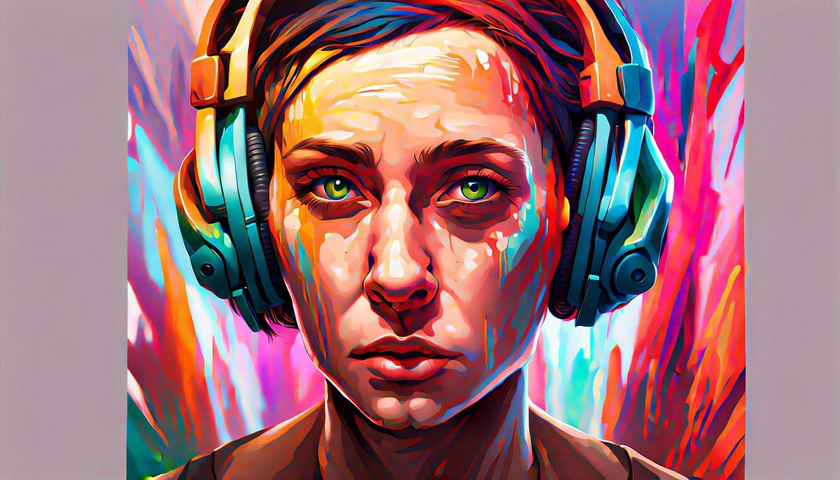 Lady with earphones, splash art