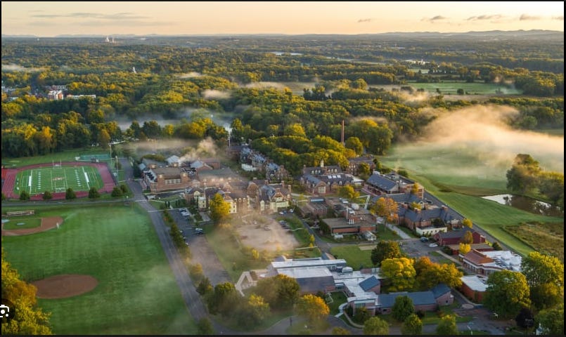 Aerial image of the Loomis Chaffee school and surrounding area.