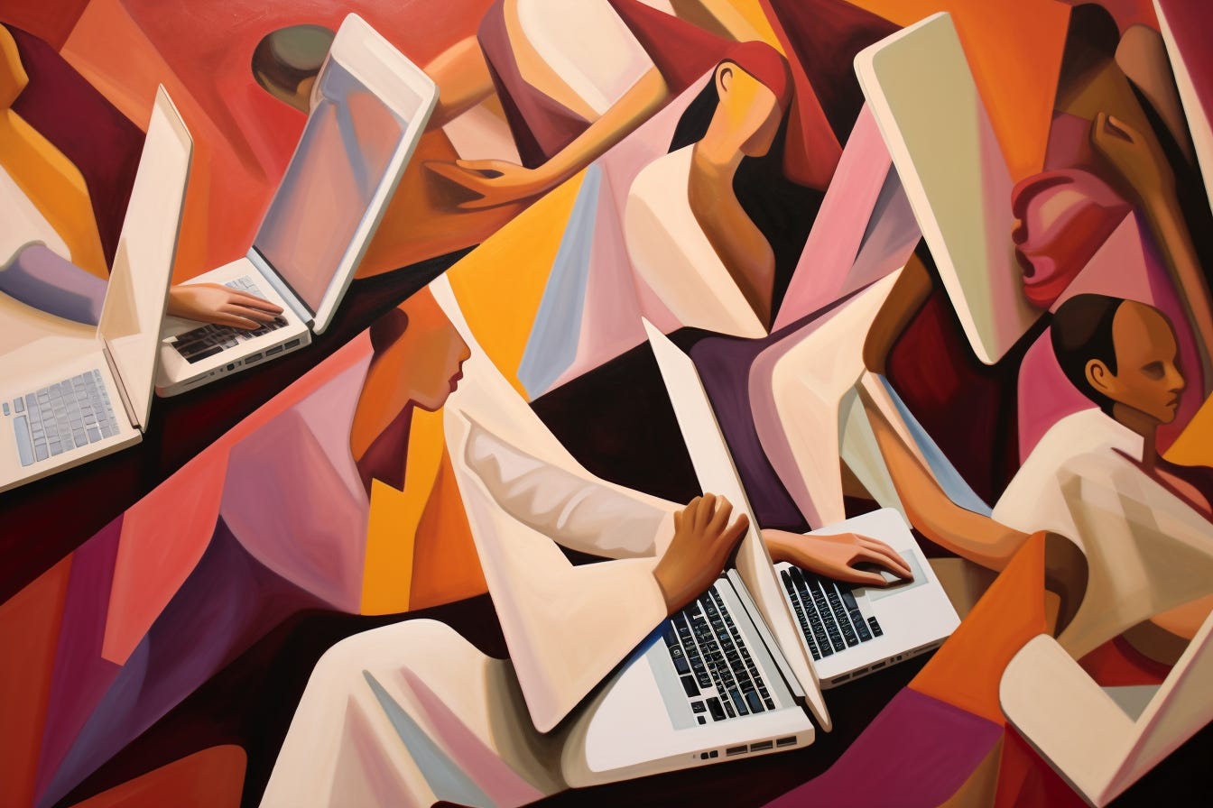 “abstract, people on laptops” / Midjourney
