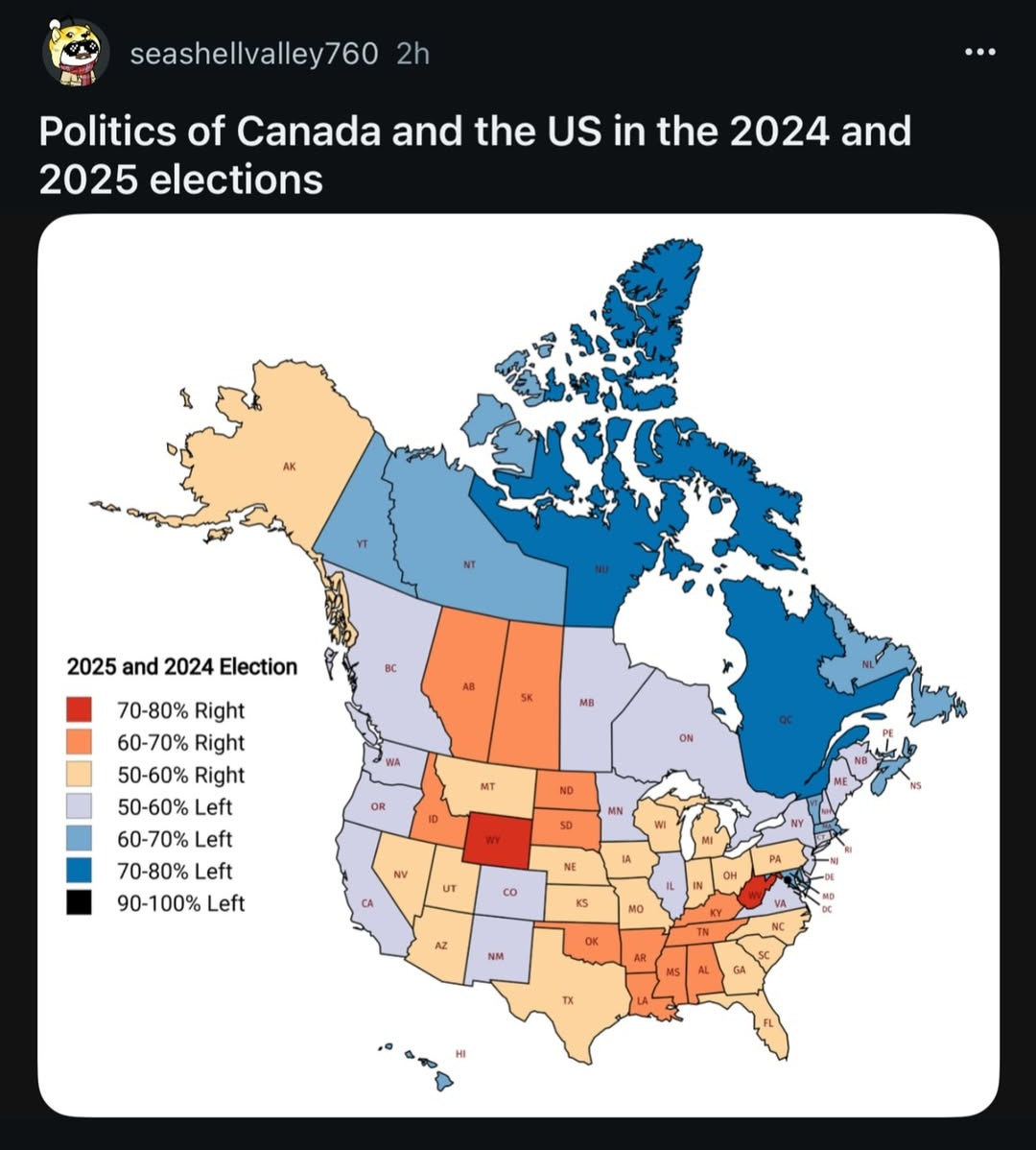 MAPPED: Where Canadians and Americans Voted Left or Right MAPPED: Where Canadians and Americans Voted Left or Right