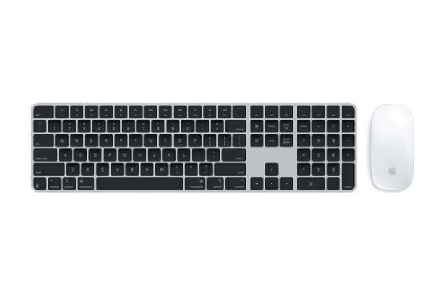 Apple's Magic Keyboard with Touch ID and Numeric Keypad for Mac models with Apple silicon (USB–C) - US English - Black Keys and Magic Mouse (USB‑C) - White Multi-Touch Surface