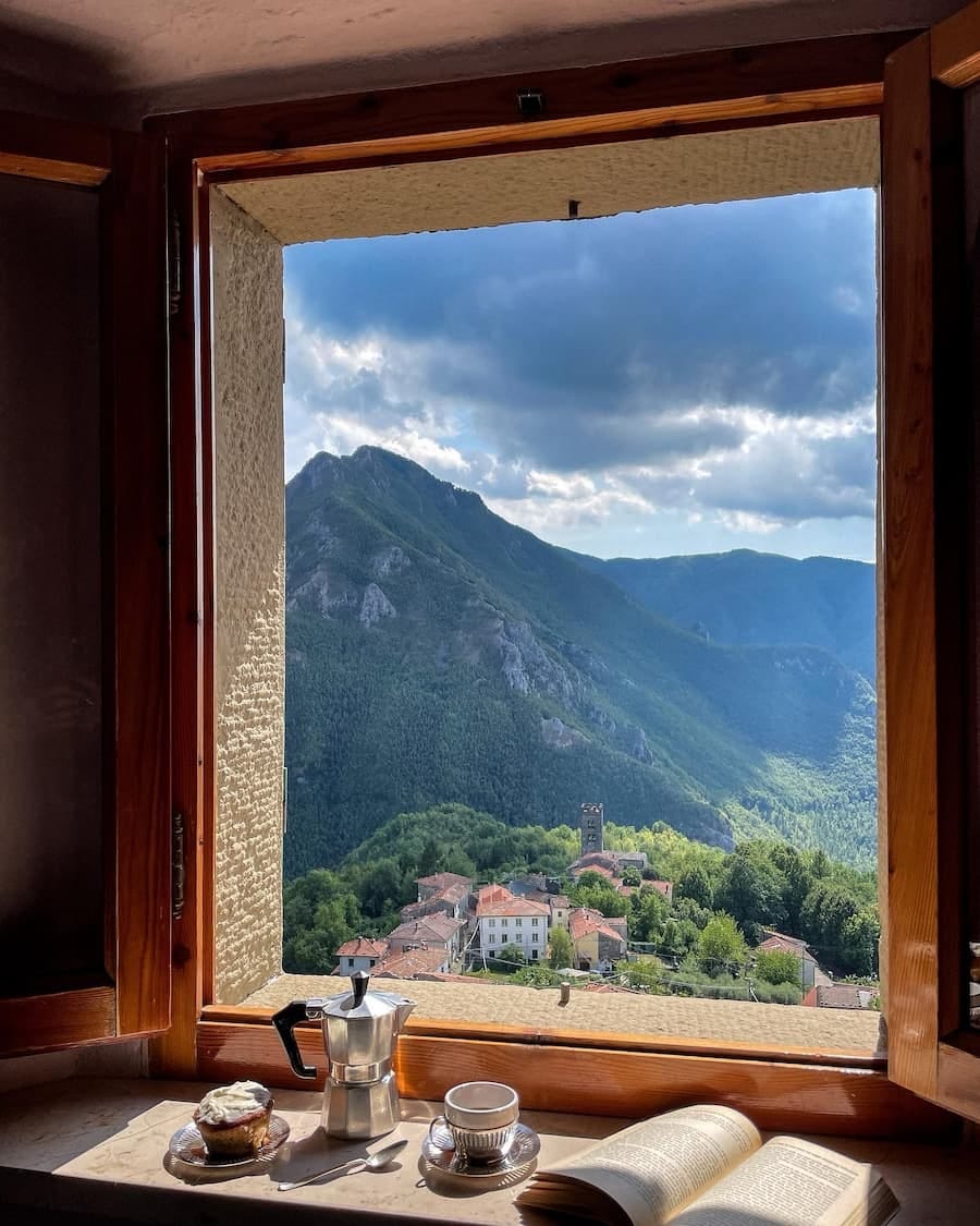 Incredible view from the bedroom window looking down to the Tuscan village