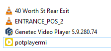 Screenshot of Windows File Explorer showing two video files, the Genetec Video Player software, and the PotPlayer software