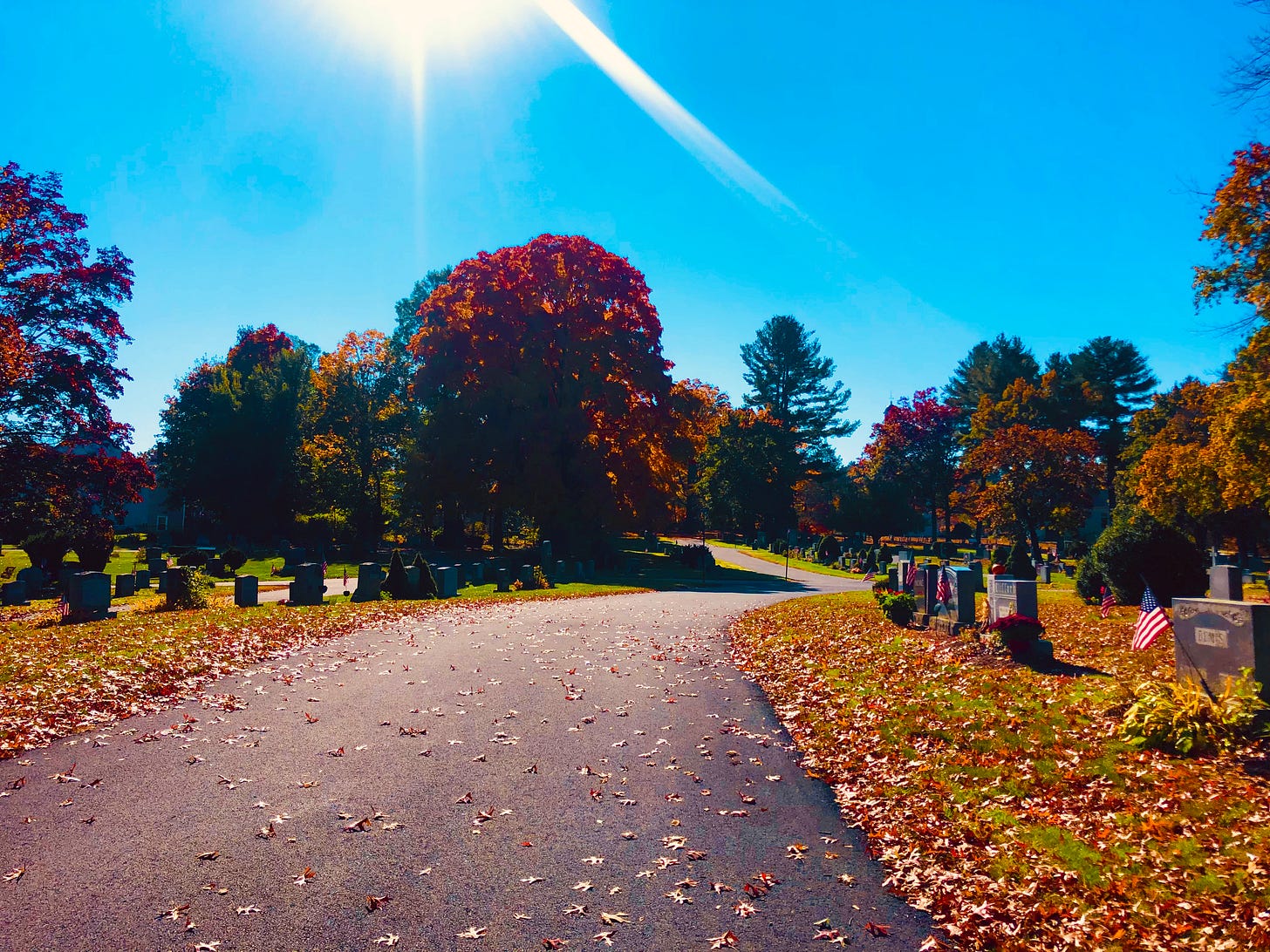 Bright fall day in a cemetery