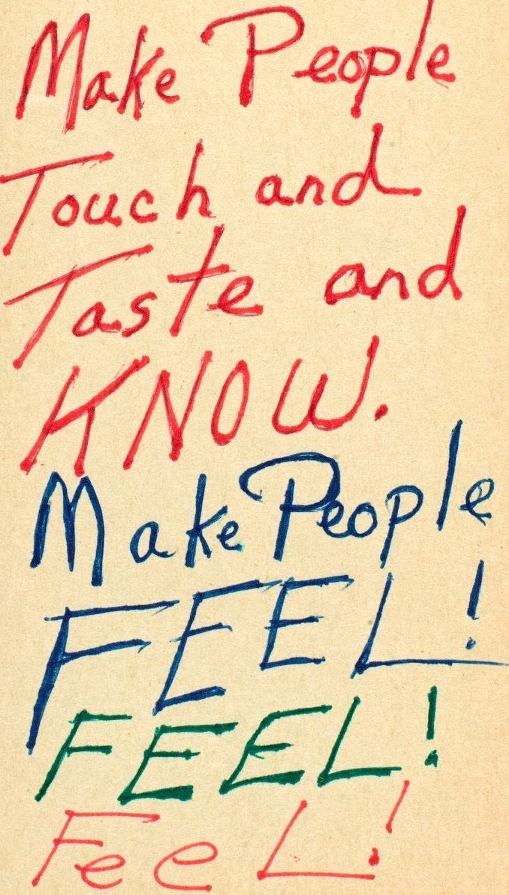 This may contain: some writing on a piece of paper that says make people feel i feel freel