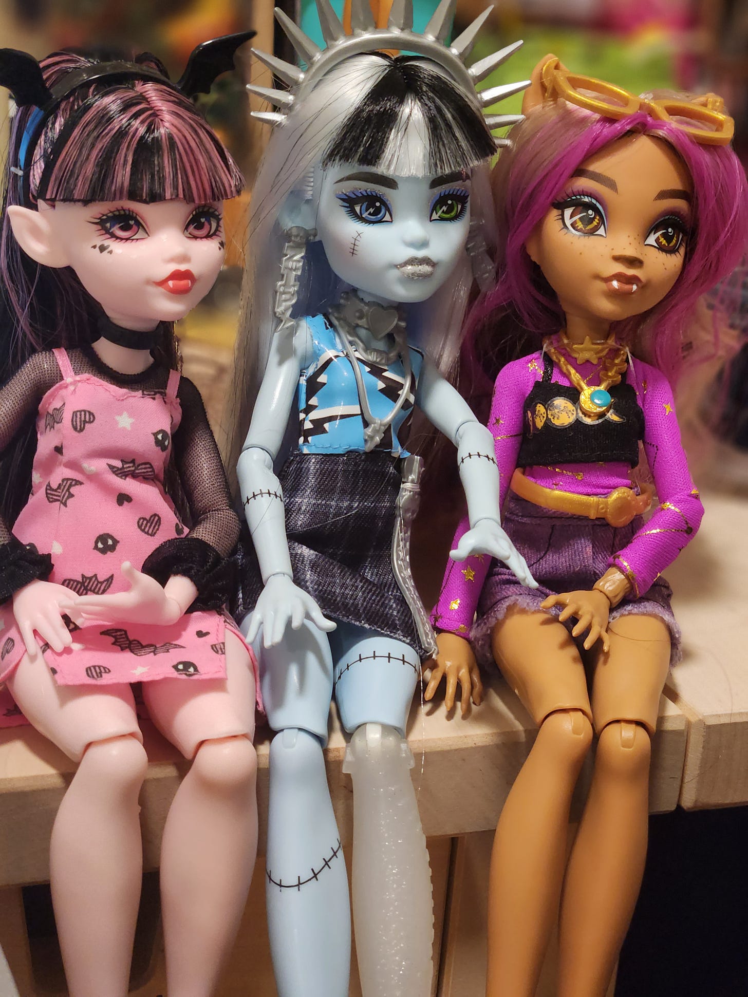 I'm a newer collector, so I'm still learning all the proper terms, but pictured are generation 3 Draculaura, Frankie Stein, and Clawdeen Wolf.