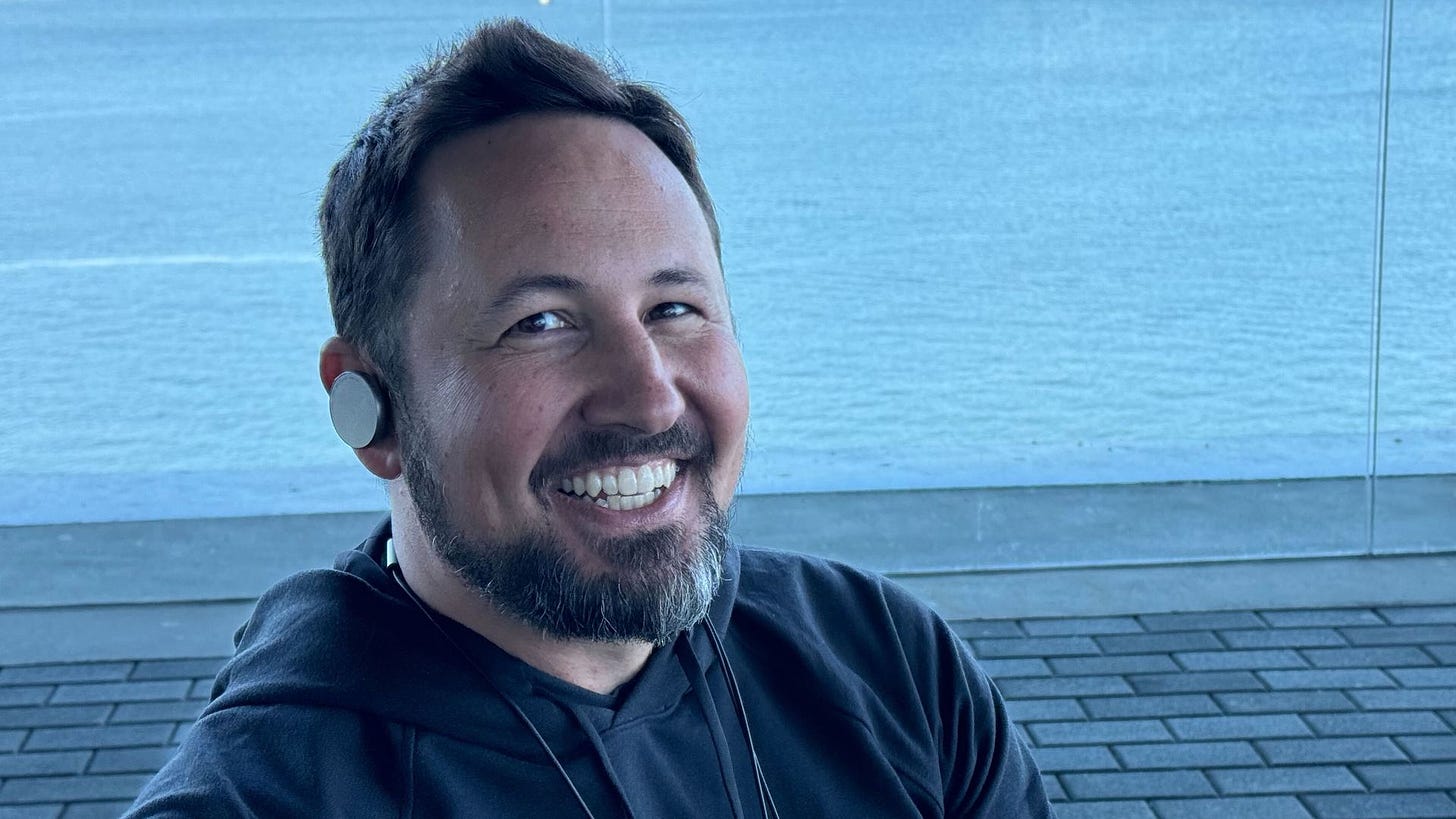 Iyo CEO Jason Rugalo, wearing the company's prototype wearable computer