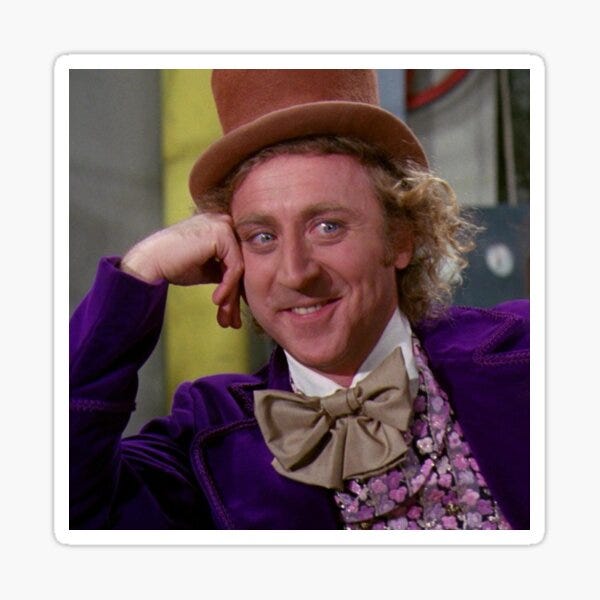 Willy Wonka Meme" Sticker for Sale by kmarie98 | Redbubble