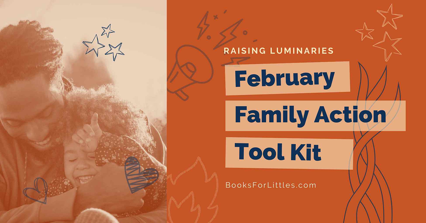 February family action toolkit, with a father and child snuggling and laughing playfully