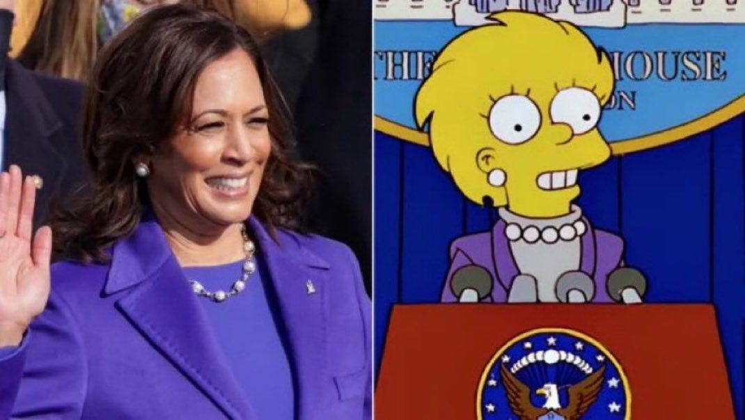 Kamala Harris and Lisa Simpson dressed similarly with Lisa as president.