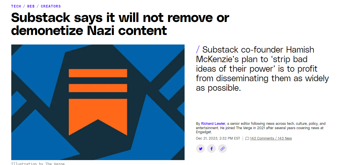 Substack says it will not remove or demonetize Nazi content