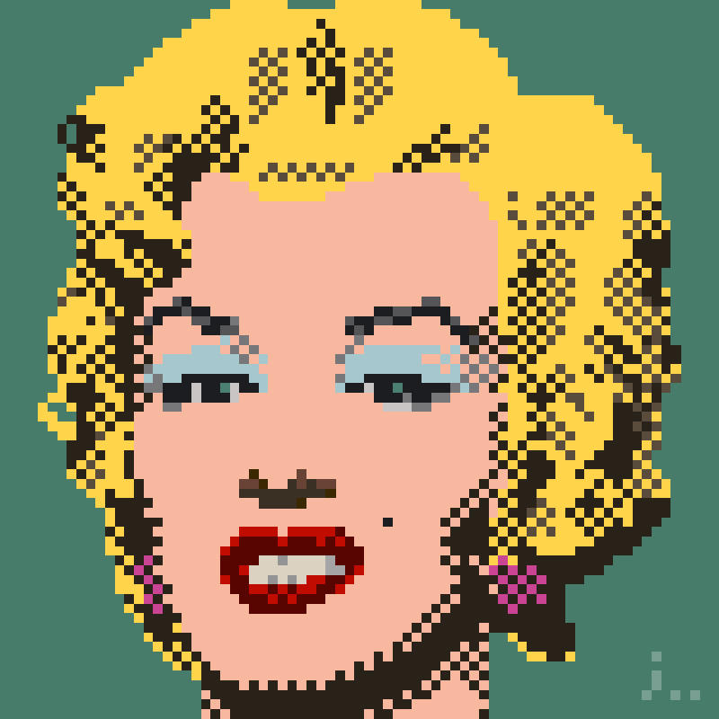 Andy Warhol’s Marilyn Monroe with a green background, pixelated