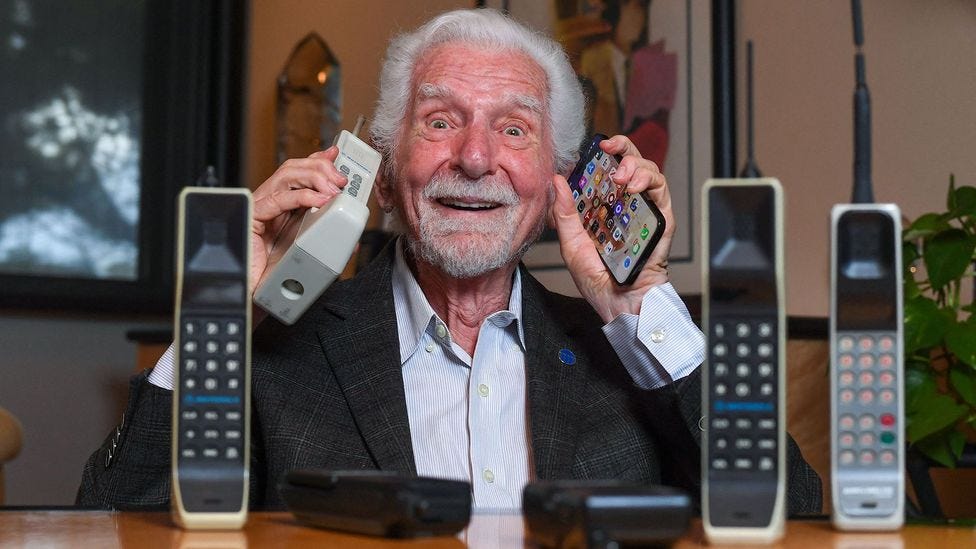 Fifty years ago Martin 'Marty' Cooper made history by placing the first ever call using a mobile phone (Credit: Getty Images)